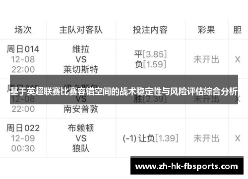基于英超联赛比赛容错空间的战术稳定性与风险评估综合分析